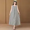 Vestido Listrado Sem Mangas Estilo Suave para Mulheres, Novo Verão 2026 Algodão Seda Longo, Muito Bonito e Elegante para Figuras Baixas