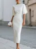 Vestido Feminino de Verão 2026 da Amazon Europeu e Americano Transfronteiriço Novo Elegante para o Trabalho Cor Sólida Ombro a Ombro