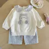 Conjunto de Roupa para Bebê Menina Primavera Moletom para Bebê Calça Reta Estampada Conjunto de Duas Peças Classe A