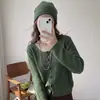 Cardigã de tricô estilo coreano com gola redonda e mangas compridas para mulheres, novo estilo outono 2026, modelagem solta, emagrecedor, jaqueta suéter leve, top curto