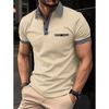 Camisa Polo Masculina de Manga Curta Transfronteiriça Casual Europeia e Americana Nova Listrada Estampada com Zíper Camiseta Comércio Exterior Top Masculino