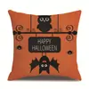 Funda de almohada de lino para Halloween, funda de cojín para reposacabezas impresa