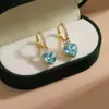 Pendientes de Cristal Azul Transparente Corazón de Océano para Mujer Estilo Coreano Estilo Fresco Pendientes de Amor 2025 Nuevos Pendientes de Lujo Ligero