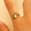 Anillo de Acero Inoxidable Transfronterizo Exagerado Moda Geométrico Abierto Gota de Aceite Anillo para Dedo Índice Dorado 18K Lujo Ligero Joyería de Alta Gama