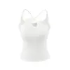 Top de Tirantes Ajustado de Color Sólido con Escote Asimétrico Inclinado Estilo Halter con Adorno de Encaje Hueco para Mujer Estilo Hot Girl