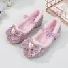 Invierno Nuevo Estilo Zapatos Azules de Princesa Elsa para Niñas con Lazo Zapatos de Cristal y Zapatos de Terciopelo de Una Sola Pieza Tacones Altos para Niños Venta al por Mayor