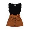 TX Moda Infantil Menina Europeia e Americana Pit Manga Bufante Veludo Cotelê Laço Saia Moda Ponto Cabelo Liso