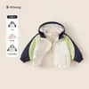 Conjunto de Roupa Youbao Kidsren com Jaqueta com Capuz Color Block e Forro de Lã Polar, Conjunto de Duas Peças para Meninos, à Prova de Vento e Quente, Roupa de Outono para Meninas