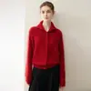 Cardigã feminino de cashmere coleção outono 2026, gola alta, 75% cashmere, 25% seda, suéter de três fios com cinco agulhas