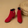Veludo Tamanho Grosso Botas de Cavaleiro Novas 33 Botas de Salto Alto Fosco 52 Botas Curtas Femininas Tamanho Amazon 2024 Comércio Exterior Vermelho