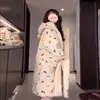 Pijama de Coral Fleece para Mujer Invierno Niña Color Dulce Lunares Franela con Capucha Bata de Noche talla extra Ropa de Casa Bata de Noche