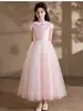 Vestido formal para meninas 2026 novo estilo rosa tule longo anfitriã simples Natal feriado apresentação roupa cross-border dropshipping