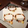 Pulseira de Ouro Areia Levemente Luxuosa e de Alta Qualidade para Mulheres, Pulseira de Pedra Olho de Tigre Natural, Joia de Mão de Cristal Colorida Caramelo Outono e Inverno