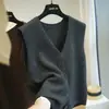 Colete de tricô em camadas 100% lã para mulheres, gola V, sem mangas, outono e inverno, cashmere, solto, emagrecedor, jaqueta cardigã, moderno
