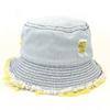 Distintivo Diseño Roto Denim Lavado Sombrero de Cubo con Volantes Plegable Cara Sombrero de Pescador Pequeño Sombrero Desgastado de Moda Trendy