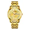 Reloj de Cuarzo para Hombre Banda de Acero Dorado Resistente al Agua Calendario Doble Moda Negocios Reloj Popular Transfronterizo Fuente de Fábrica
