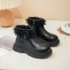 Botines Cortos de Lolita con Lazo Estilo Coreano para Niñas Modelo Otoño/Invierno 2026 Botines Cortos de Princesa con Adorno de Encaje Suela Suave para Niña Pequeña