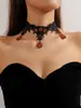 Collar de Encaje Retro Mingka Jewelry para Mujer, Cadena de Clavícula Exagerada Personalizada con Cristal Negro Gargantilla de Encaje