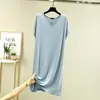 Vestido modal de manga corta para mujer, verano, holgado, adelgazante, bata de noche para casa, talla grande, longitud media, color liso, casual