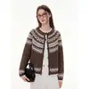 Cárdigan de punto jacquard Fair Isle vintage estilo francés con cuello redondo para mujer, otoño e invierno, casual y acogedor, abrigo suéter cálido