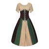 Vestido Vintage Medieval Europeu e Americano com Costura em Contraste, Cadarço na Cintura, Saia Ampla, Vestido Ombro a Ombro, Vestido Feminino