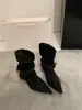Estilo occidental~2025 versión coreana de botines planos de cuero con cinturón de tacón bajo versátiles retro