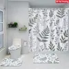 Juego de Cuatro Piezas de Cortina de Ducha y Alfombrilla de Baño con Diseño de Flores y Plantas Transfronterizas para Baño del Hogar, Cortina de Ducha Divisoria de Separación Seca y Húmeda, Cortina de Ducha Impermeable