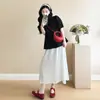 Conjunto para Gestantes Verão Novo Estilo Francês Platycodon Grandiflorum Elegante Slim Top Saia Branca Conjunto de Duas Peças Fino Feminino
