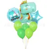 Chapéu de Aniversário de Dinossauro T-Rex com Coroa de Desenho Animado Transfronteiriço Conjunto de Balões de Folha de Alumínio de Dragão Fofo Venda por Atacado