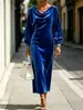 Comercio Exterior Transfronterizo Moda Europea y Americana Amazon Nuevo Vestido de Manga Larga de Terciopelo con Mangas de Linterna y Cuello Drapeado