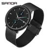 Reloj para Hombre Marca Sanda Correa de Cuero para Estudiantes Correa de Malla Reloj Impermeable Luminoso para Hombre Simple Multifuncional Calendario Reloj de Cuarzo