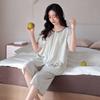 Pijama de algodón para mujer, de verano, de manga corta, holgado, de talla grande, a cuadros, de verano, fino, sencillo, traje informal