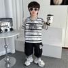 Traje Masculino Curto Preto e Branco 2025 Verão Novo Infantil Fino Bonito Esportivo Duas Peças Roupas de Bebê