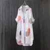 Camisa con protección solar de comercio exterior transfronterizo para mujer, top de verano de longitud media, holgada, talla grande, chaqueta fina, diseño de camisa estampada