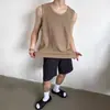 2026 Verano Nuevo Estilo Perezoso Casual Holgado Acanalado Sin Mangas Camiseta sin Mangas Chaleco de Color Sólido Ropa Interior para Hombre