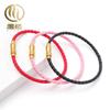 Atacado Fivela Push Pull de Aço Inoxidável Pulseira de Corda de Couro Preto Vermelho Corda de Couro Trançada Desgaste Pulseira de Ouro Duro 3D para Homens e Mulheres