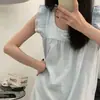 Camisola de verão feminina estilo princesa, soltinha, de comprimento médio, em algodão, com mangas bufantes, alças e um design tipo nuvem, apresentando detalhe de laço, adequada para loungewear