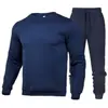 2026 Conjunto esportivo casual de cor sólida, espessado, com moletom de gola redonda e calça de corte justo, para homens e mulheres, transfronteiriço, com forro de fleece