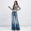 Jeans Acampanados de Mezclilla Azul Vintage para Mujer, Lavados de Moda de Tiro Bajo, Nuevos de Principios de Otoño 2026, Corte Holgado, Pantalones de Pierna No Ajustada