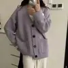 Cardigã de tricô vintage feminino para outono e inverno, estilo coreano, caimento solto, modelador, com mangas dobradas, bolsos frontais, casaco suéter macio e aconchegante