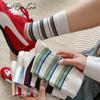 Meias Femininas Listradas de Outono e Inverno até a Metade da Panturrilha, Algodão Puro, Antibacterianas, Resistentes a Odores, Absorventes de Suor, Meias de Cano Longo, Meias de Algodão Femininas Versáteis e da Moda