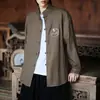 Camisa de Mezclilla para Hombre Estilo Chino Top Bordado Camisa con Botones Retro Japonesa Ropa de Manga Larga con Cuello mao Chino
