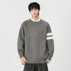 Suéter de tricô listrado para casal, masculino e feminino, estilo old money, gola redonda, camada interna, peça externa, outono e inverno, atacado de fábrica transfronteiriço