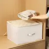 Caja de Almacenamiento para Ropa de Algodón y Lino Color Crema con Cremallera, Caja de Almacenamiento Plegable, Caja Organizadora de Gran Capacidad para Edredones y Ropa