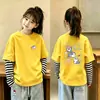 Nueva camiseta de estilo coreano para niñas, imitación de dos piezas, manga larga, camiseta básica de algodón puro para otoño, top versátil y elegante a la moda para niñas
