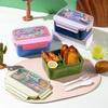 Lonchera de Dibujos Animados de Grado Alimenticio con Juego de Vaso de Agua, Lonchera para Estudiantes con Cubiertos, Caja Compartimentada de Plástico para Conservar Fresco