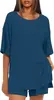 Conjunto Casual de Moda Verão Europeu e Americano Transfronteiriço Feminino 2026 com Várias Cores Sólidas, Top Soltinho e Confortável de Manga Curta com Gola Redonda e Shorts