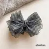 Pinza de Plátano con Malla a Cuadros y Lazo, Pinza Vertical para Mujer, Estilo de Alta Gama Primavera y Verano, Pinza Versátil para Cola de Caballo para la Parte Posterior de la Cabeza
