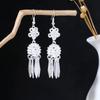 Pendientes Miao Étnicos de Borla Larga Estilo Nuevo, Pendientes Exagerados de Declaración de Moda Estilo Étnico de Plata Miao de Lujo Ligero