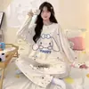 Pijama para Mujer Primavera y Otoño Nuevo Estilo Manga Larga Delgado Talla Grande Lindo Dibujo Animado Conjunto de Dos Piezas Casual Ropa para el Hogar Se Puede Usar Afuera